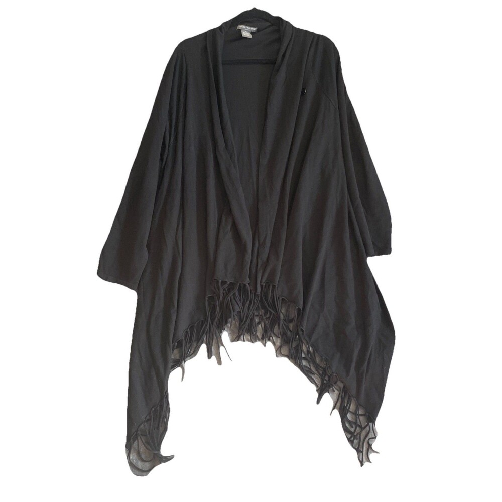 Chelsea & Theodore Black Fringed Open Cardigan Sweater Womens XXL Boho Western